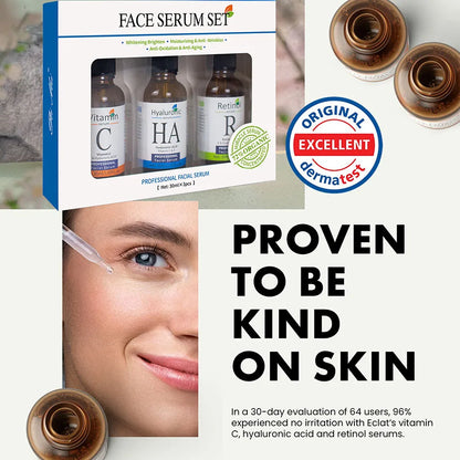 Facial Serums Skin Care Set (Vitamin C, Hyaluronic Acid, and Retinol Serum)